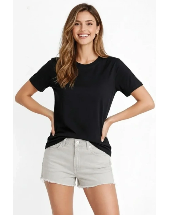 Osy odal Yumuşak Dokulu Kumaş Bisiklet Yaka Tshirt  iyah