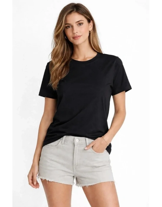 Osy odal Yumuşak Dokulu Kumaş Bisiklet Yaka Tshirt  iyah