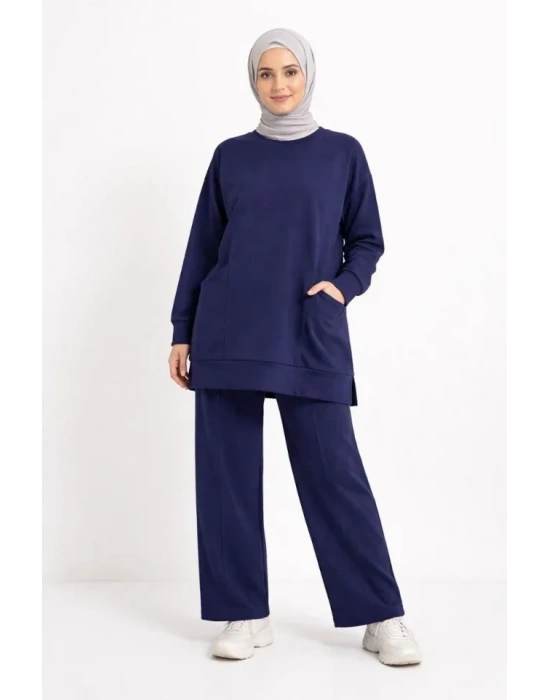 Osy odal Yumuşak Dokulu Kumaş Tesettür Cepli Tunik Pantolon Takım  acivert