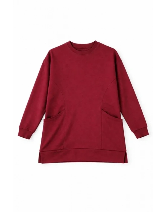 Osy odal Yumuşak Dokulu Kumaş Tesettür Cepli Tunik Pantolon Takım  Bordo