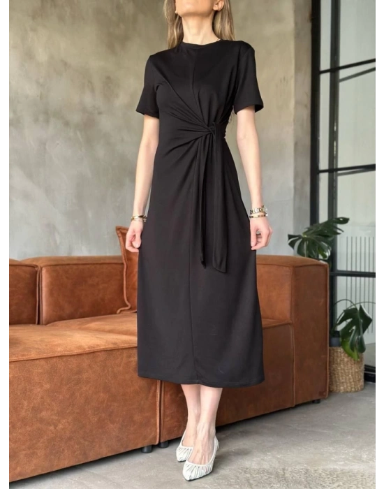 Osy odal Yumuşak Dokulu KumaşYandan Bağlamalı Elbise  iyah