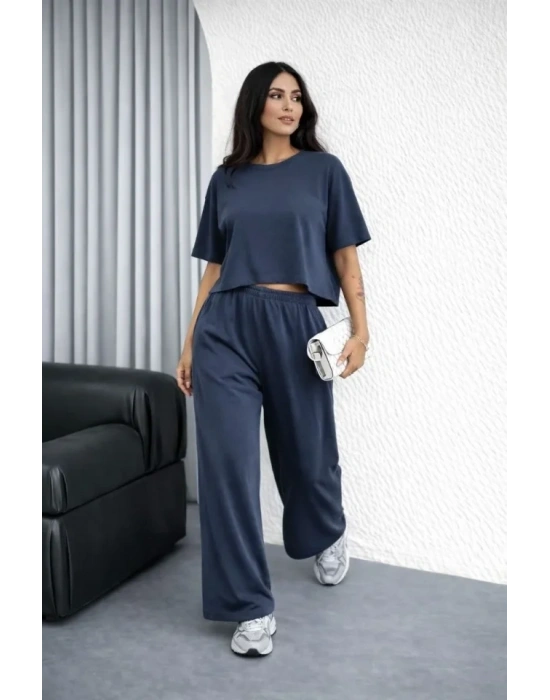 Osy odal Yumuşak Dokulu Şalaş Oversize İkili Takım Bol Paça Pantolonlu Rahat Günlük Takım  Füme