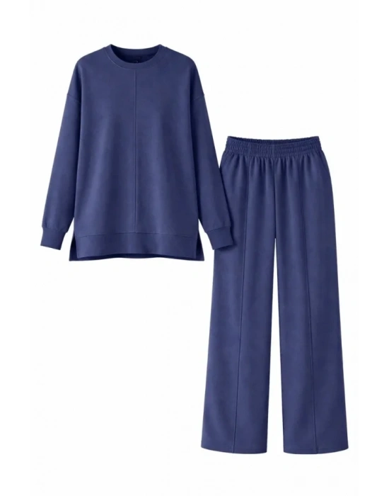 Osy odal Yumuşak Dokulu Tesettür İkili Takım Yan Yırtmaçlı Uzun Tunik Ve Düz Paça Pantolon, alaş Kalıp  acivert