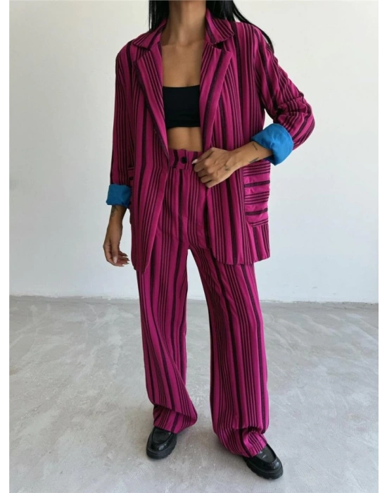 OTTOMAN ÇİZGİİ CEKETPANTOON TK  Fuşya