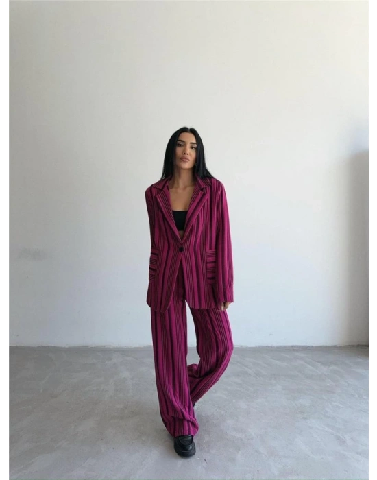 OTTOMAN ÇİZGİİ CEKETPANTOON TK  Fuşya