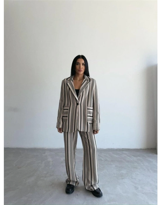 OTTOAN ÇİZGİLİ CEKETPANTOLON TK  Bej