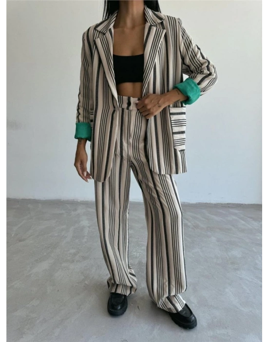 OTTOAN ÇİZGİLİ CEKETPANTOLON TK  Bej