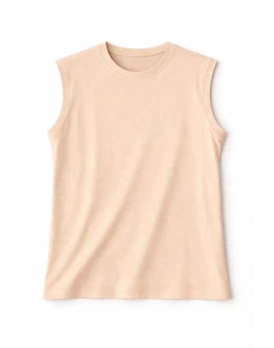 Oversize Atlet alaş Kalıp Bisiklet Yaka Basic Yazlık por Bluz  Bej