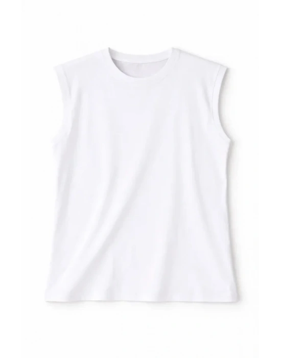 Oversize Atlet alaş Kalıp Bisiklet Yaka Basic Yazlık por Bluz  Beyaz