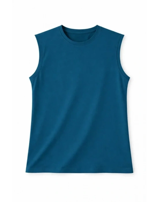 Oversize Atlet alaş Kalıp Bisiklet Yaka Basic Yazlık por Bluz  İndigo