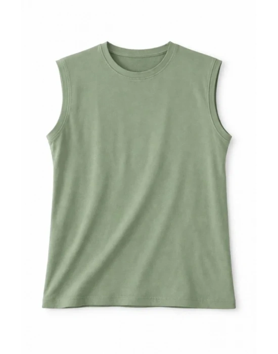 Oversize Atlet alaş Kalıp Bisiklet Yaka Basic Yazlık por Bluz  int Yeşili