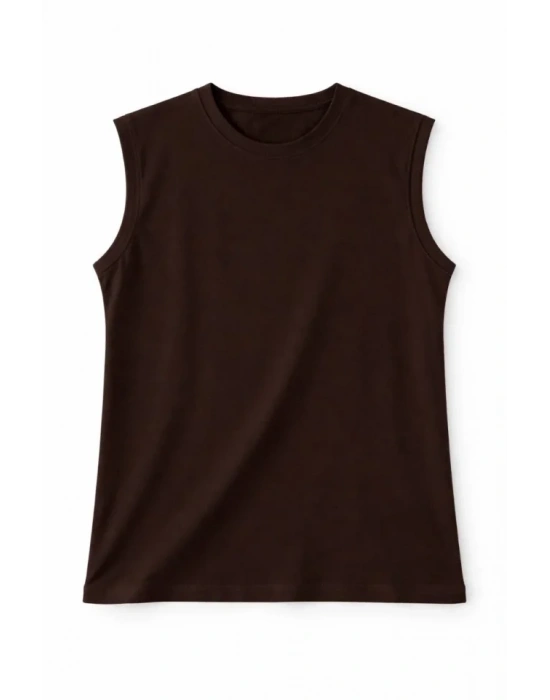 Oversize Atlet alaş Kalıp Bisiklet Yaka Basic Yazlık por Bluz  Kahverengi