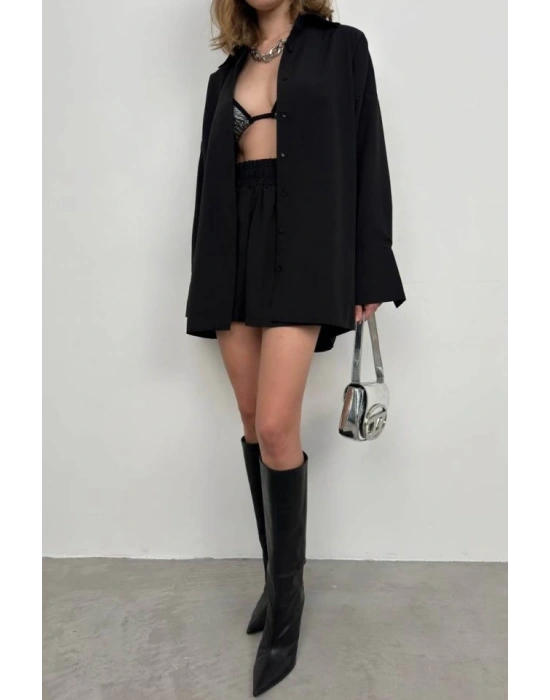 Oversize Gömlek Büzgülü Şort Takım