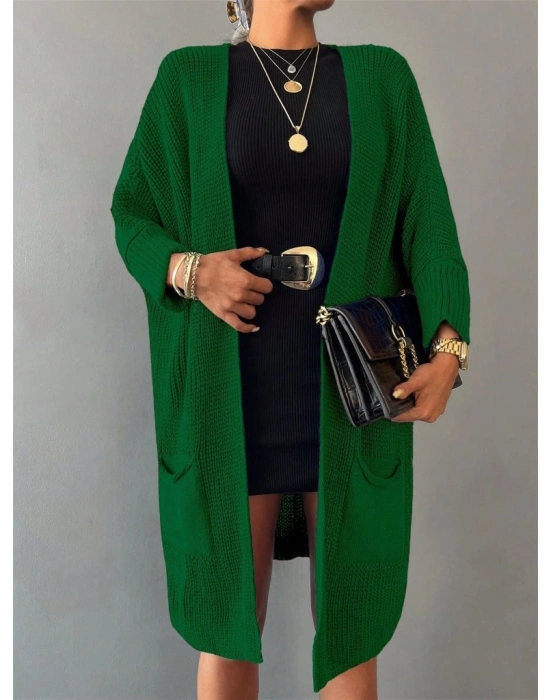 Oversize Kalıp Cepli Salaş Triko Hırka