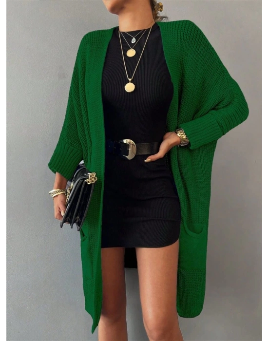 Oversize Kalıp Cepli Salaş Triko Hırka