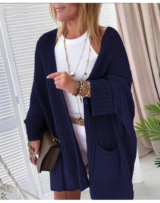 Oversize Kalıp Cepli Salaş Triko Hırka Laci