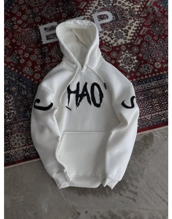 Oversize Kapşonlu Baskılı weathirt  Beyaz