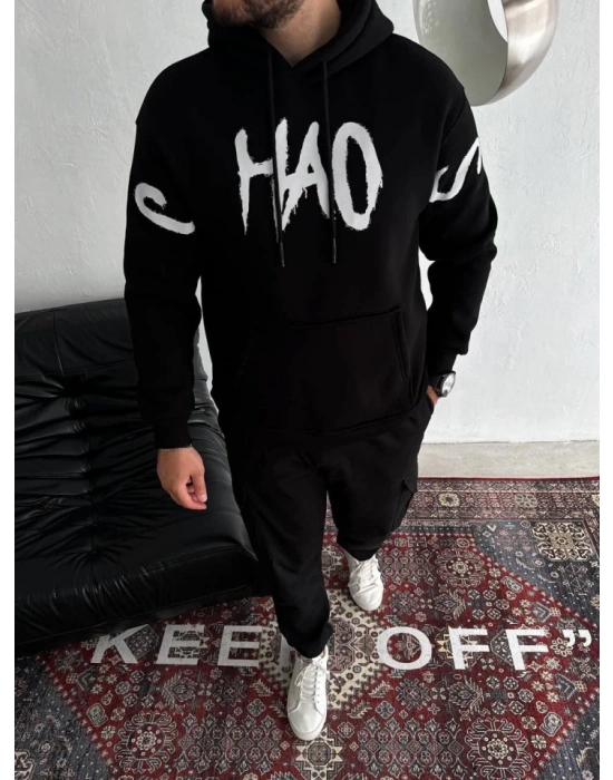 Oversize Kapşonlu Baskılı weathirt  iyah