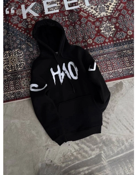 Oversize Kapşonlu Baskılı weathirt  iyah