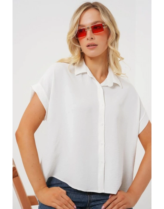 Oversize Kısa Kol Gömlek 20322  Beyaz