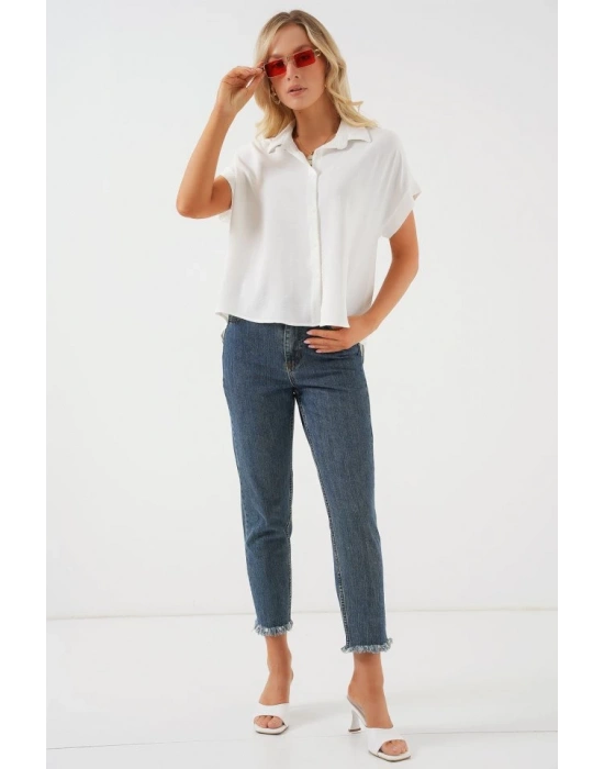 Oversize Kısa Kol Gömlek 20322  Beyaz