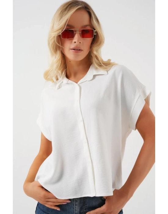Oversize Kısa Kol Gömlek 20322  Beyaz
