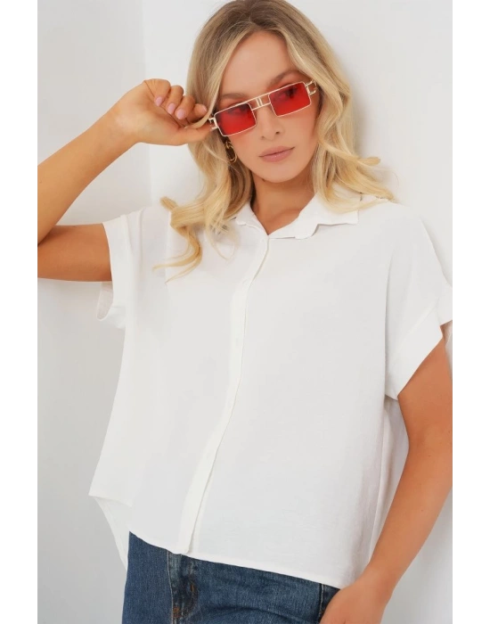 Oversize Kısa Kol Gömlek 20322  Beyaz