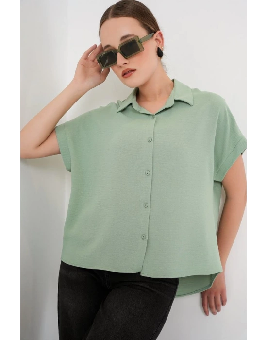 Oversize Kısa Kol Gömlek 20322  Çağla