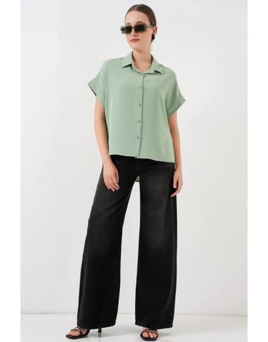 Oversize Kısa Kol Gömlek 20322  Çağla