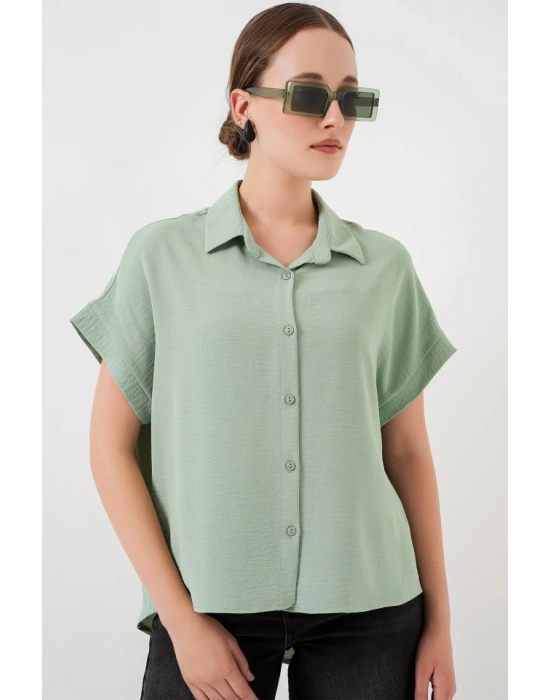 Oversize Kısa Kol Gömlek 20322  Çağla