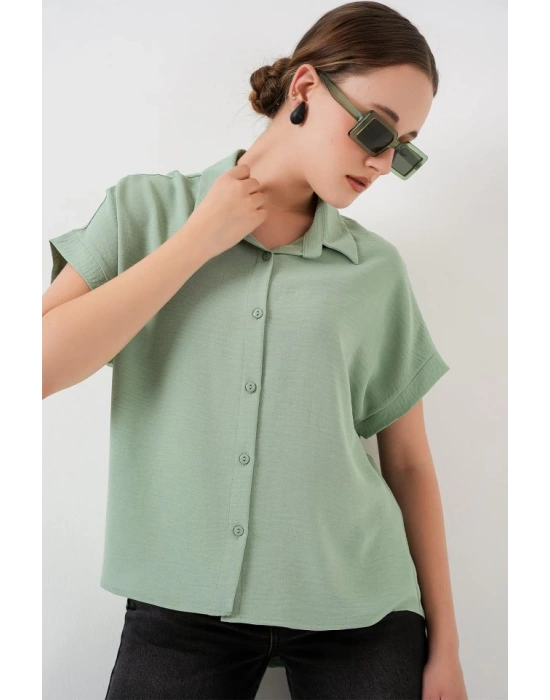 Oversize Kısa Kol Gömlek 20322  Çağla