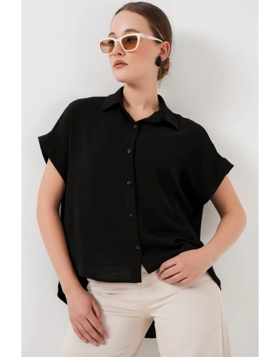 Oversize Kısa Kol Gömlek 20322  Siyah