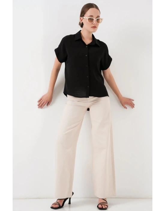 Oversize Kısa Kol Gömlek 20322  Siyah