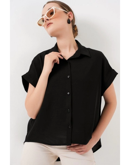 Oversize Kısa Kol Gömlek 20322  Siyah