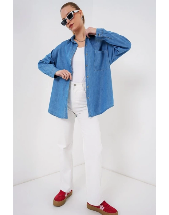 Oversize Kot Gömlek 20280  Mavi