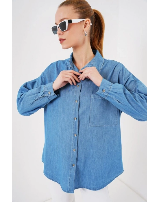 Oversize Kot Gömlek 20280  Mavi