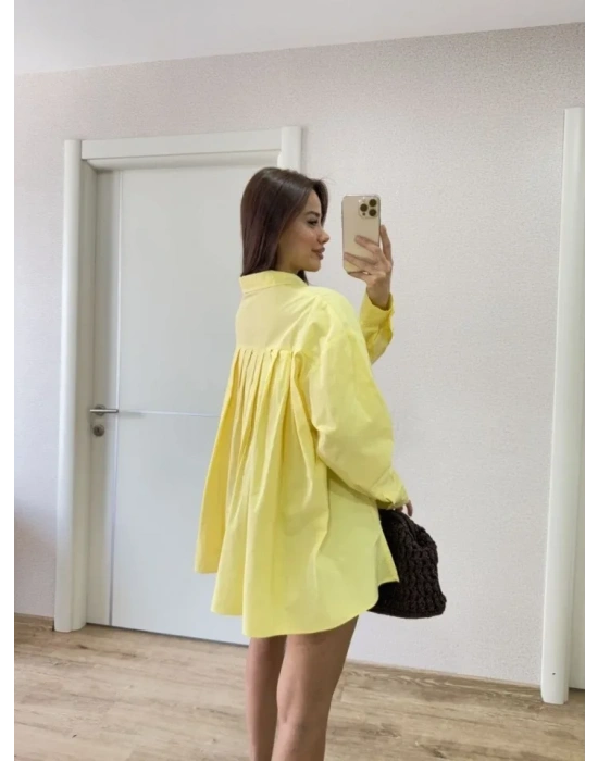 Oversize Pens Detaylı Cepli Yırtmaçlı Rahat Kalıp Poplin Gömlek  arı
