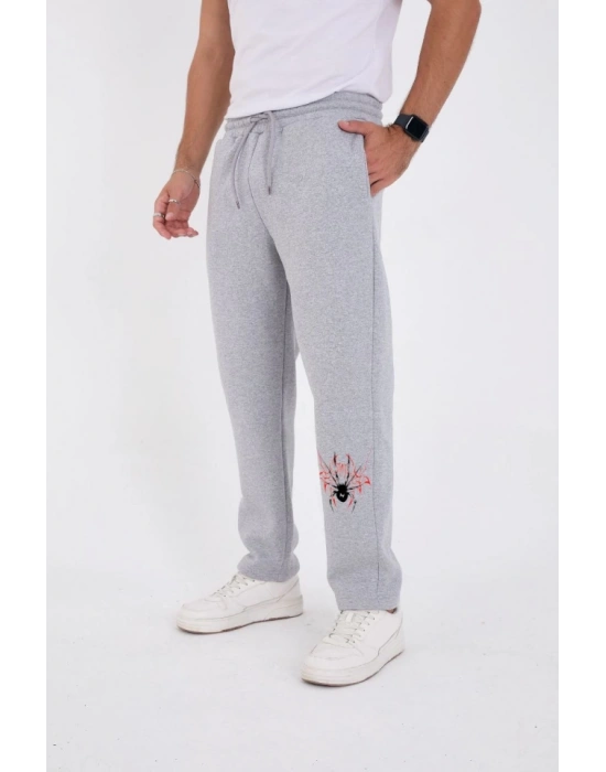 Oversize Üç İplik Baskılı Eşofman Pantolon  Gri