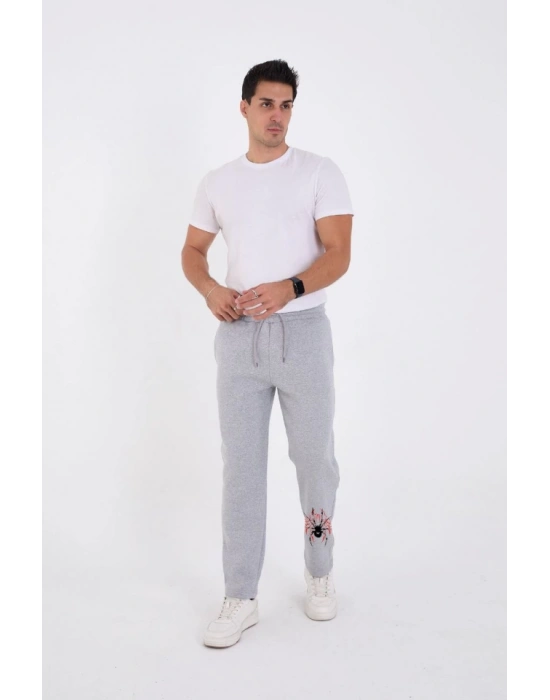 Oversize Üç İplik Baskılı Eşofman Pantolon  Gri