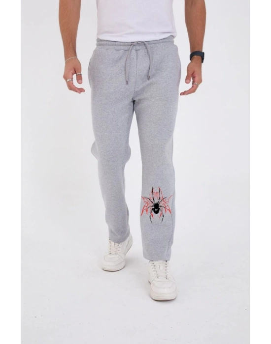 Oversize Üç İplik Baskılı Eşofman Pantolon  Gri