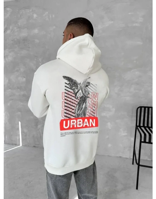 Oversize Üç İplik Kapüşonlu weathirt  Beyaz