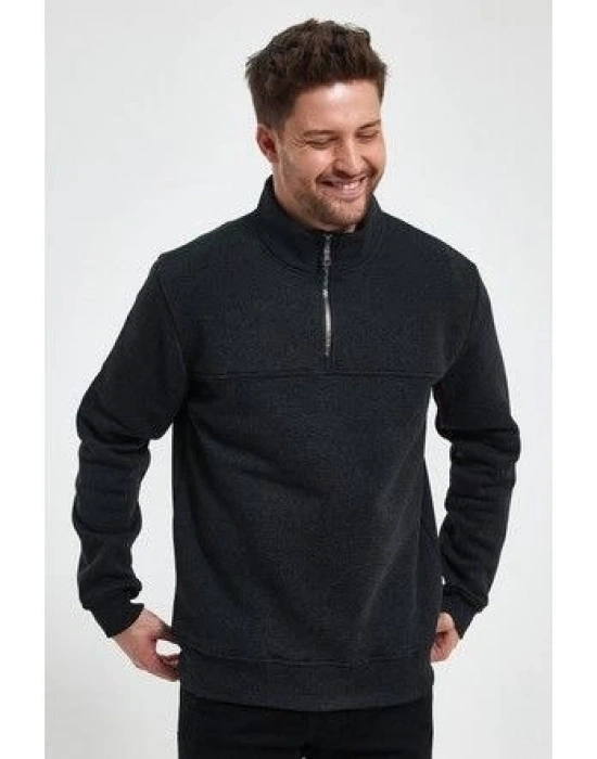 Oversize Yarım Farmuarlı Yakalı Basic weathirt  Antrasit