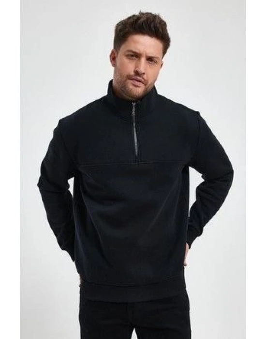 Oversize Yarım Farmuarlı Yakalı Basic weathirt  iyah