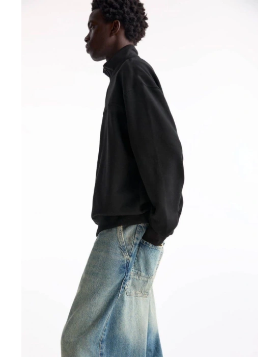 Oversize Yarım Farmuarlı Yakalı Basic weathirt  iyah