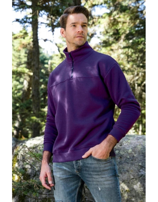 Oversize Yarım Farmuarlı Yakalı Basic SweatShirt  or