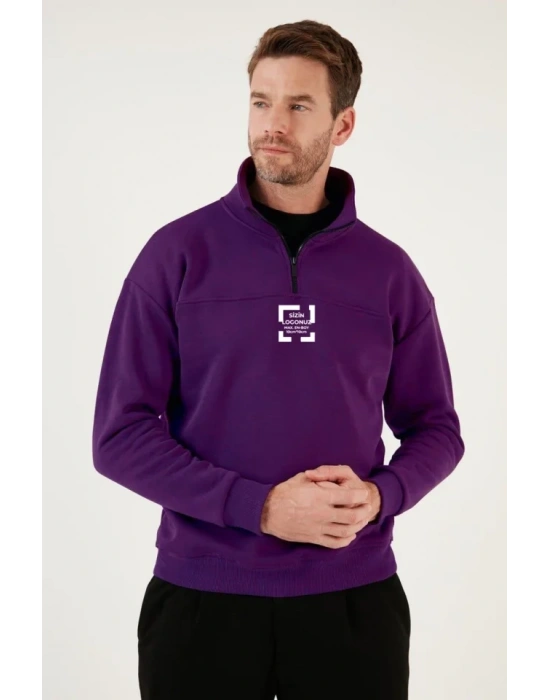 Oversize Yarım Farmuarlı Yakalı Özel Tasarım Basic weathirt  or