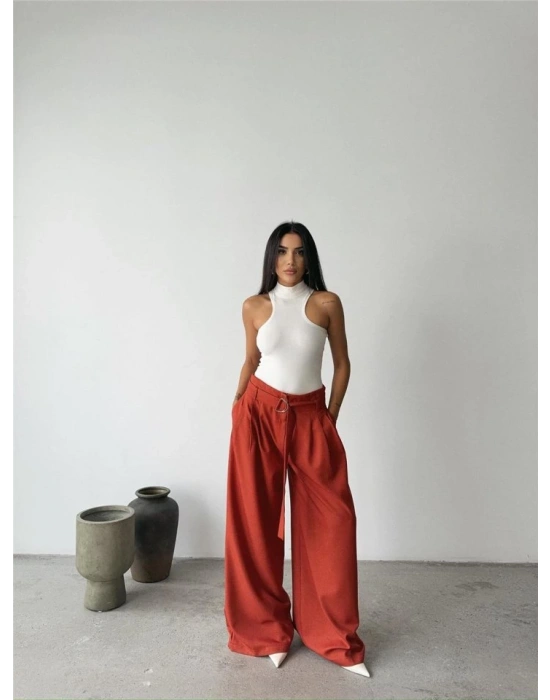 PALAZZO PANTOLON KUAŞ KEER DETAYLI  Kiremit