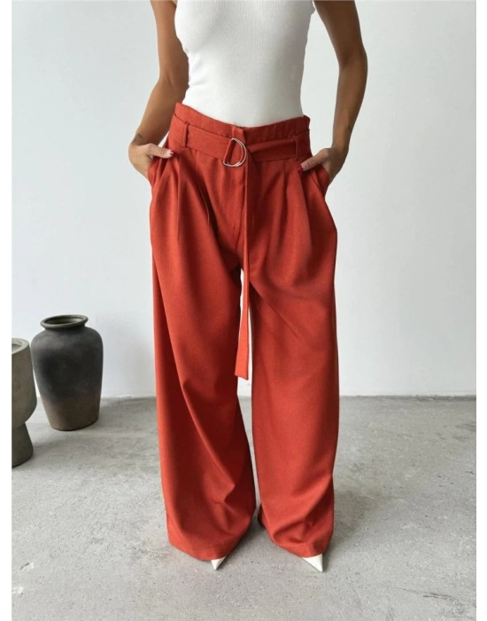 PALAZZO PANTOLON KUAŞ KEER DETAYLI  Kiremit