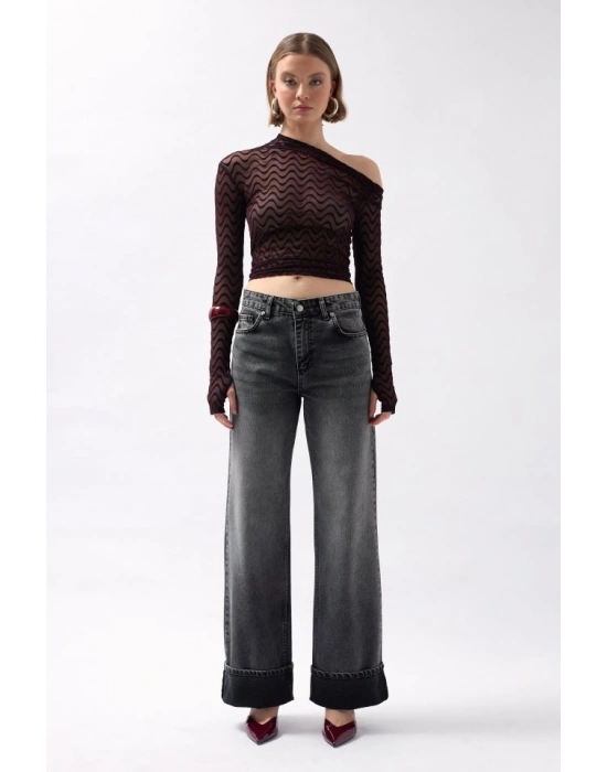 Paça Katlamalı Yüksek Bel Jean