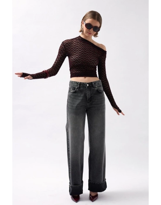 Paça Katlamalı Yüksek Bel Jean